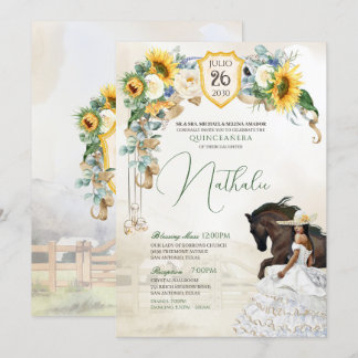 Sonnenblumen Weißrosen Western Charro Quinceanera Einladung