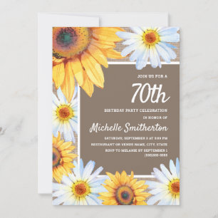 Sonnenblumen White Daisies Burlap 70. Geburtstag Einladung