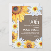 Sonnenblumen White Daisies Burlap 90. Geburtstag Einladung (Vorderseite)