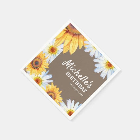 Sonnenblumen White Daisies Burlap Custom Geburtsta Serviette (Ecke)