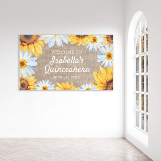 Sonnenblumen White Daisy Burlap Quinceañera Willko Banner