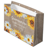 Sonnenblumen White Daisy Burlap Quinceñera Name Große Geschenktüte (Vorderseite Schrägansicht)