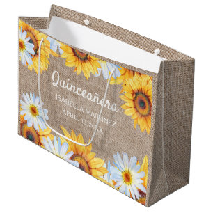 Sonnenblumen White Daisy Burlap Quinceñera Name Große Geschenktüte