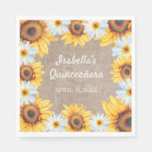 Sonnenblumen White Daisy Burlap Quinceñera Name Serviette (Vorderseite)