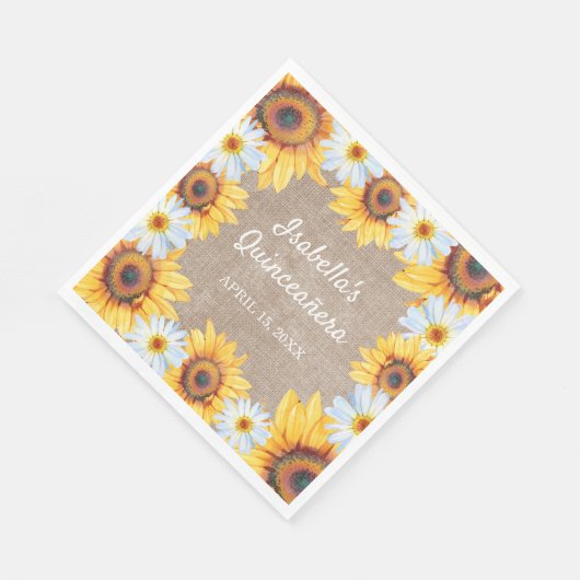 Sonnenblumen White Daisy Burlap Quinceñera Name Serviette (Ecke)