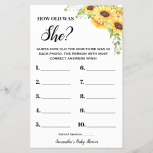 Sonnenblumen Wie alt war die "She Baby Shower Game Flyer