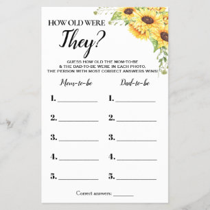 Sonnenblumen wie alt waren sie Baby Shower Game Ca Flyer