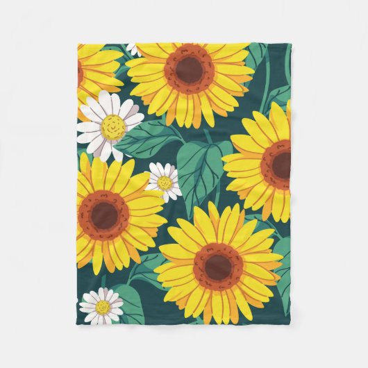 Sonnenblumen-Wiesen-Plüschdecke Fleecedecke (Vorderseite)