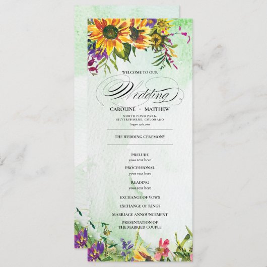 Sonnenblumen | Wild Meadow Wedding Program Cards Einladung (Vorne/Hinten)