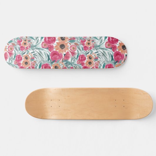 Sonnenblumen Wildblume Wasserfarbenes Blumenmuster Skateboard (Horizontal)