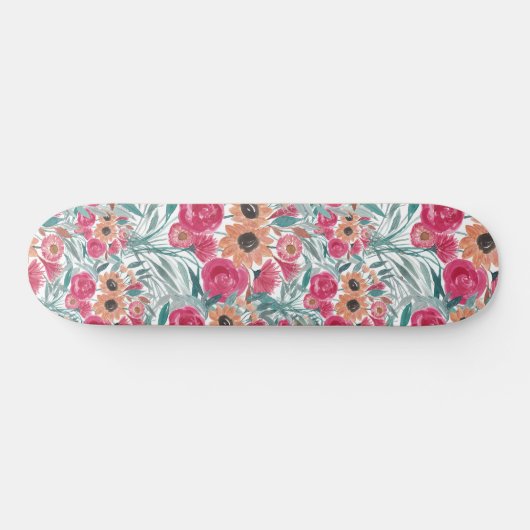 Sonnenblumen Wildblume Wasserfarbenes Blumenmuster Skateboard (Horizontal)