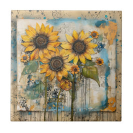 Sonnenblumen Wildblumen Blume Mixed Media Design Fliese