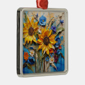 Sonnenblumen Wildblumen Blume Mixed Media Design Ornament Aus Metall (Rechts)