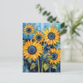 Sonnenblumen Wildblumen Blume Mixed Media Design Postkarte (Stehend Vorderseite)