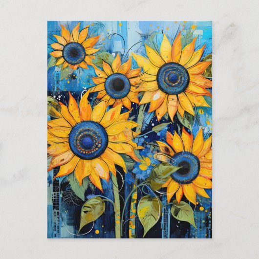 Sonnenblumen Wildblumen Blume Mixed Media Design Postkarte (Vorderseite)