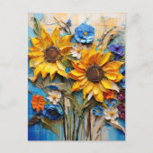 Sonnenblumen Wildblumen Blume Mixed Media Design Postkarte (Vorderseite)