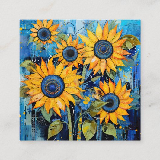 Sonnenblumen Wildblumen Blume Mixed Media Design Quadratische Visitenkarte (Vorderseite)