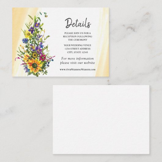 Sonnenblumen Wildblumen Gelbe Grüne Hochzeit Begleitkarte (Vorne/Hinten)