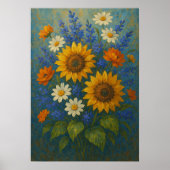 Sonnenblumen-Wildblumen-Sträußchen-Malerei-Kunst-D Poster (Vorne)