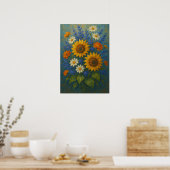 Sonnenblumen-Wildblumen-Sträußchen-Malerei-Kunst-D Poster (Küche)
