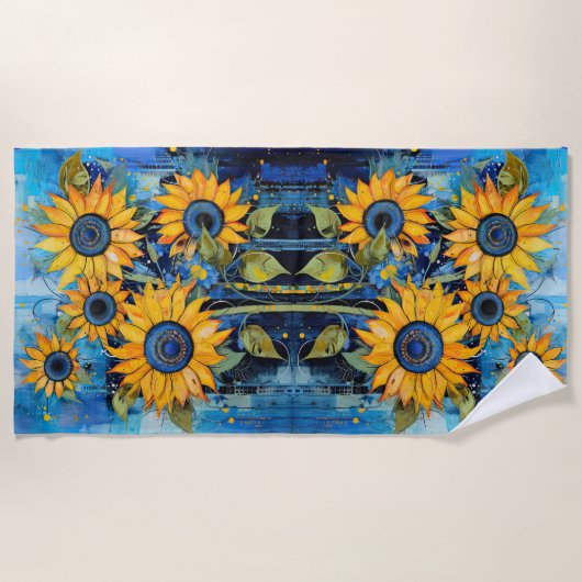 Sonnenblumen Wilde Blumen Mixed Media Design Strandtuch (Vorderseite)