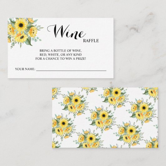 Sonnenblumen Wine Raffle Wedding Brautparty Card Platzkarte (Vorne/Hinten)
