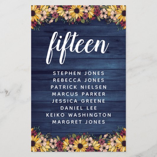 Sonnenblumen Wohn Tischnummer Gästebuch (Rückseite)