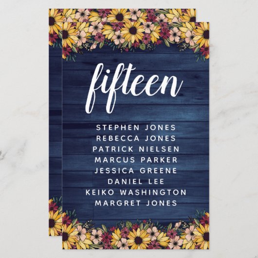 Sonnenblumen Wohn Tischnummer Gästebuch (Vorne/Hinten)