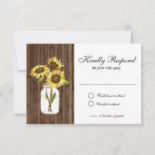 Sonnenblumen Wood Mason Jar RSVP Card