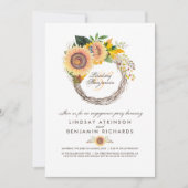 Sonnenblumen Wreath Rustic Fall Engagement Party Einladung (Vorderseite)