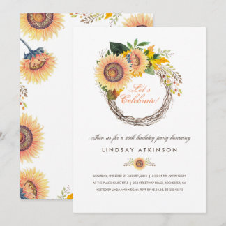 Sonnenblumen Wreath Rustic Fall Geburtstagsparty Einladung