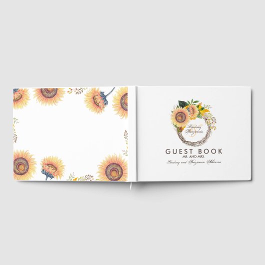 Sonnenblumen Wreath Rustikale Hochzeit im Herbst Gästebuch (Voll)