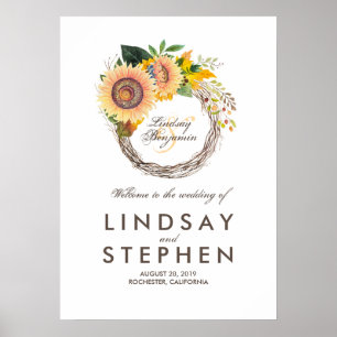 Sonnenblumen Wreath Wedding Willkommenszeichen Poster
