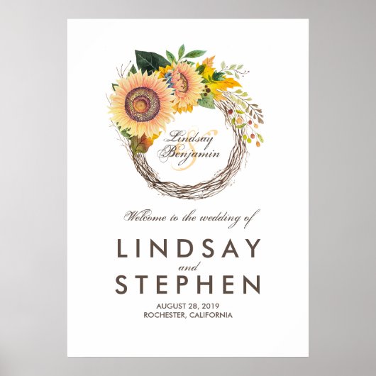 Sonnenblumen Wreath Wedding Willkommenszeichen Poster (Vorne)