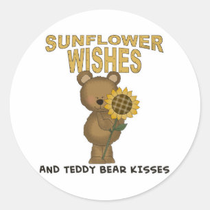 Sonnenblumen-Wünsche Teddybär-Küsse Runder Aufkleber