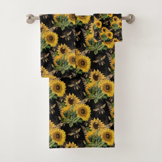 Sonnenblumen Yellow Black Bees Bouquet Badhandtuch Set (Insitu)