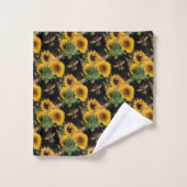 Sonnenblumen Yellow Black Bees Bouquet Badhandtuch Set (Waschlappen)