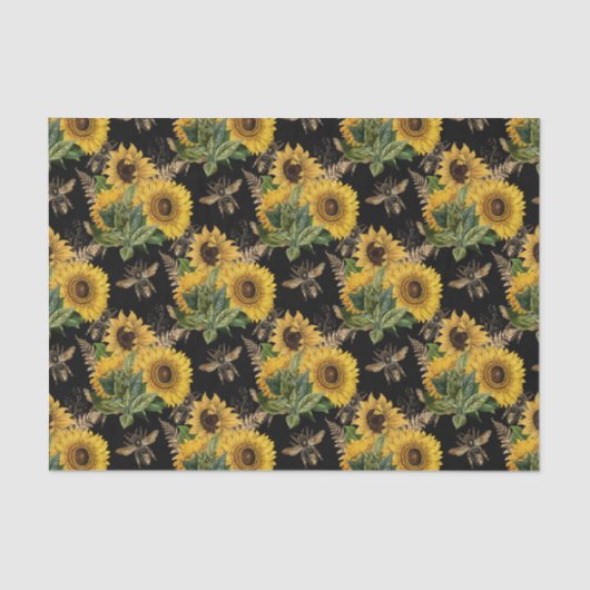 Sonnenblumen Yellow Black Bees Bouquet Seidenpapier (Vorderseite)