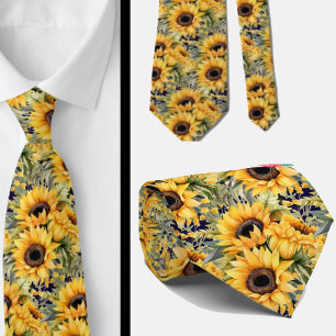 Sonnenblumen Yellow Gold Navy Blue Floral Neck Tie Krawatte