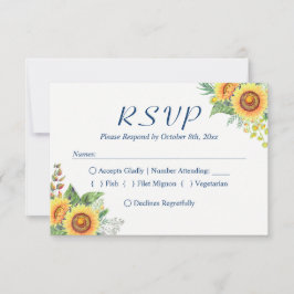 Sonnenblumen Yellow Navy Blue Rustic Wedding RSVP Karte