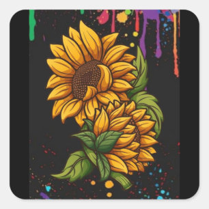Sonnenblumen Zeichnung Kunst,Sonnenblumen Liebe Quadratischer Aufkleber