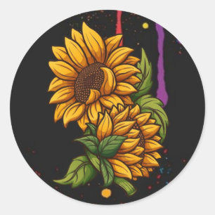Sonnenblumen Zeichnung Kunst,Sonnenblumen Liebe Runder Aufkleber