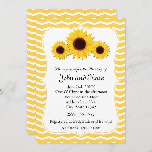 Sonnenblumen Zickzack rustikale Hochzeitseinladung Einladung (Vorne/Hinten)