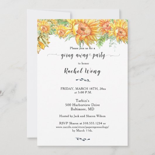 Sonnenblumen ziehen weg Party Foto Einladung (Vorderseite)