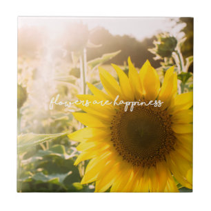 Sonnenblumen Zitat "Blumen sind Glück" Fliese