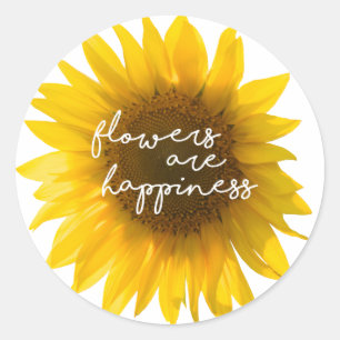 Sonnenblumen Zitat "Blumen sind Glück" Runder Aufkleber
