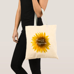 Sonnenblumen Zitat "Blumen sind Glück" Tragetasche