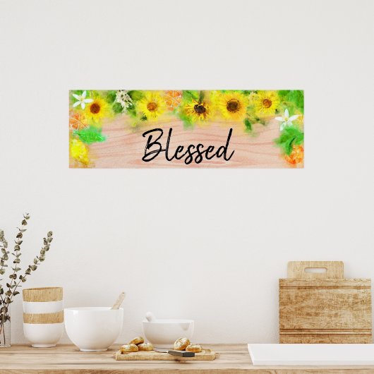 *~* Sonnenblumen Zitronen Orangen Rustikales Holz  Poster (Küche)