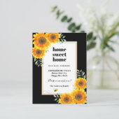 Sonnenblumen Zuhause Süßes Zuhause Schwarz Moderne Ankündigungspostkarte (Stehend Vorderseite)