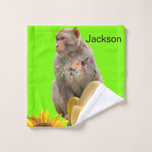 Sonnenblumenaffe Sets mit grünem Badehandtuch (Waschlappen)
